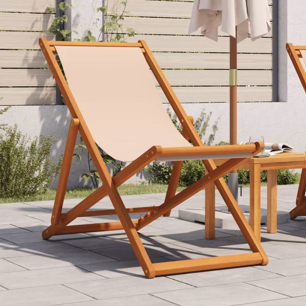 Sedia pieghevole vidaXL in legno di eucalipto oliato e tessuto beige per giardino e balcone