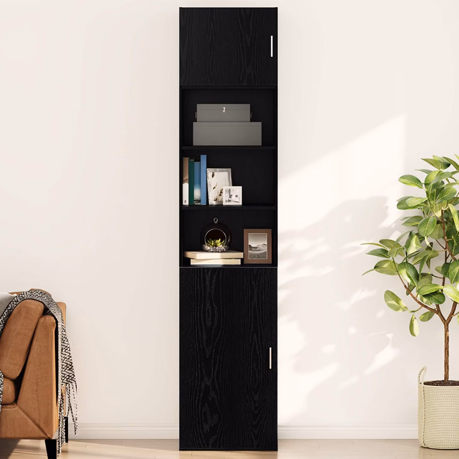 Armadietto a muro vidaXL in rovere nero con ripiani interni, L 50 cm x P 42,5 cm x H 40 cm