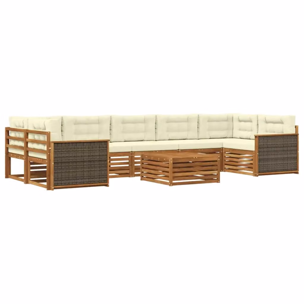 Set di divani da esterno a forma di U con tavolino da caffè vidaXL in legno di acacia, 8 pezzi, beige e bianco – 2