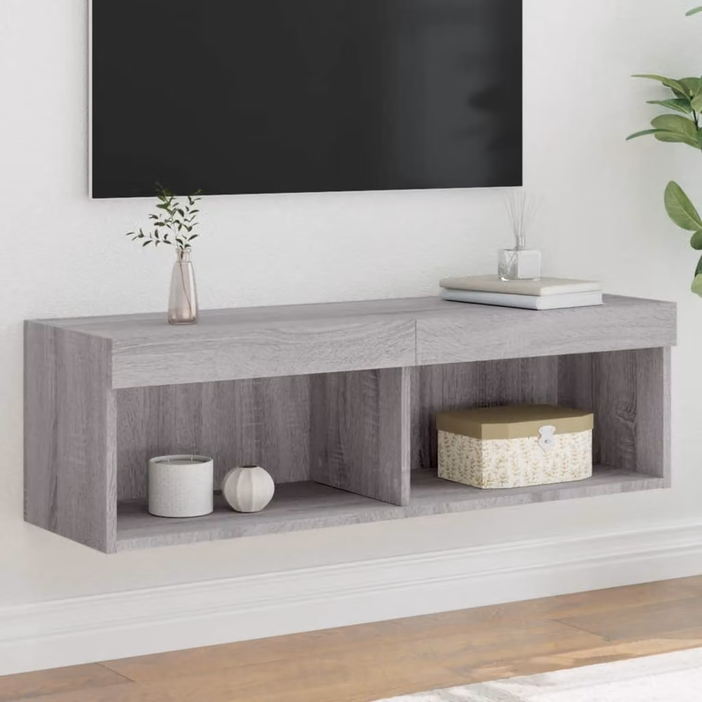 vidaXL Mobile Porta TV Moderno con Luci LED Integrate Grigio, L 100 cm x P 30 cm x H 30 cm