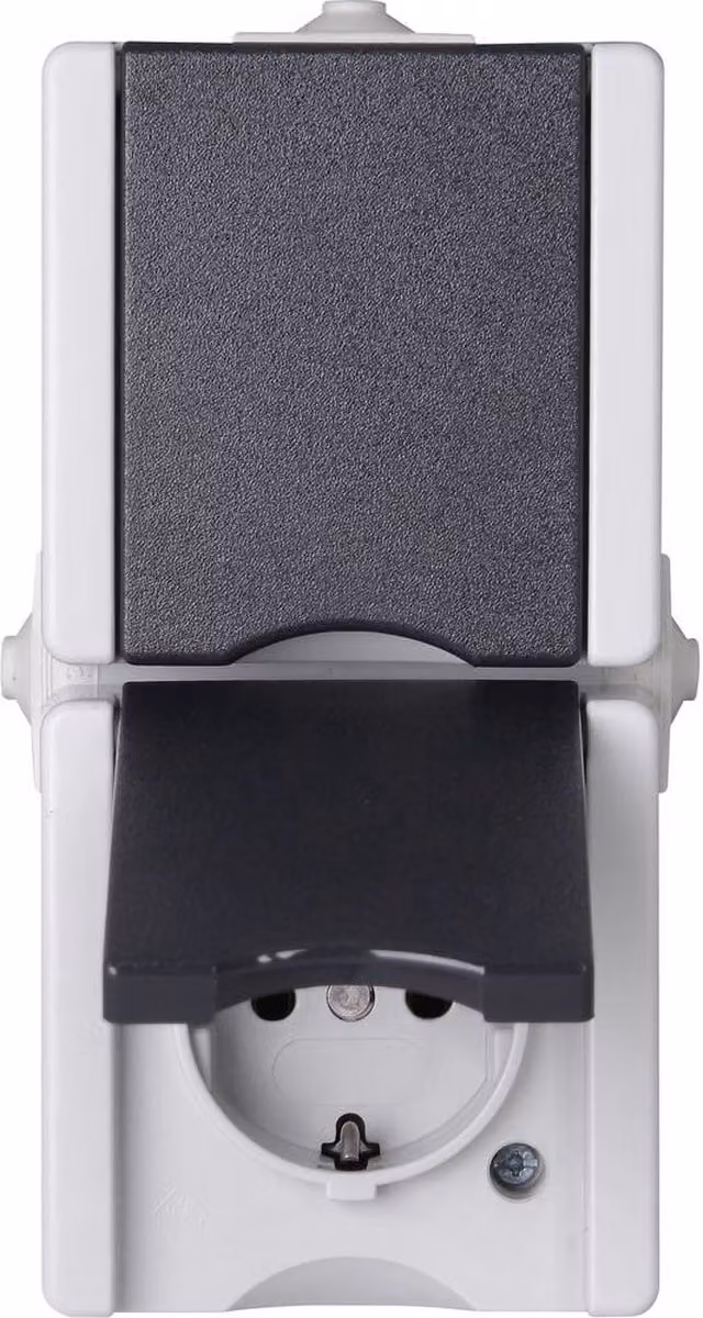 Presa di corrente con contatto di messa a terra, verticale a 2 ganci, cablata, montata a parete a prova di umidità proAQA grigio 16 A, 250 V (947555007)