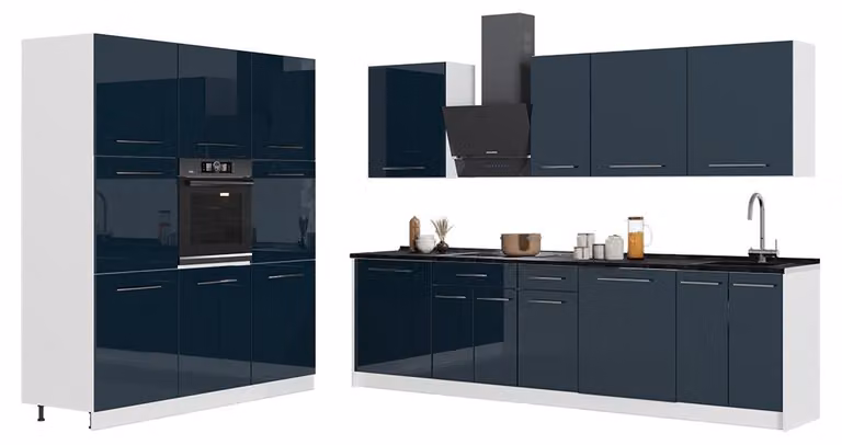 Cucina componibile Vicco Fame-Line Blu scuro lucido/Bianco 460 cm, PL Antracite, Model 63830