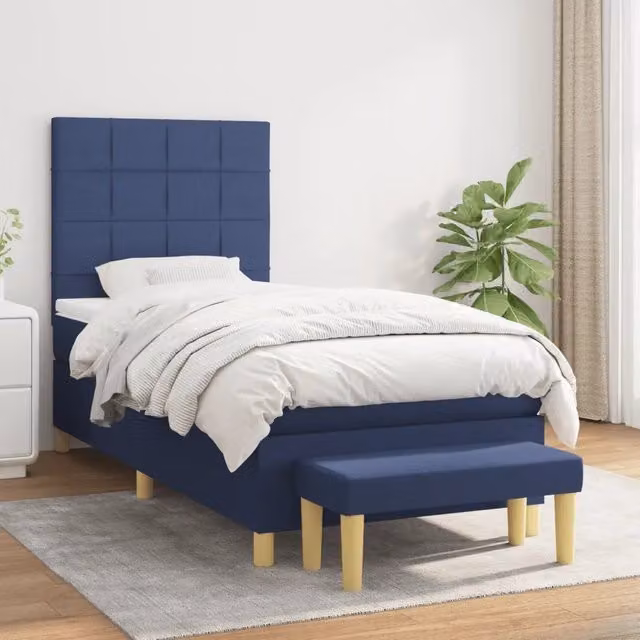 Letto Ibrido con Giroletto a Molle e Materasso vidaXL, Colore Blu e Bianco, L/P/H: 100 x 200 x 203 cm