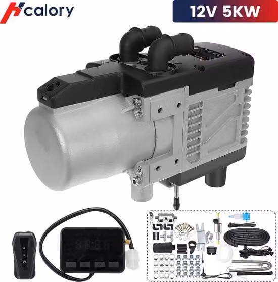 Riscaldatore di Stazionamento - 12V 8kW Riscaldatore d'Aria - Consumo di Carburante 0.1~0.24L - Riscaldatore d'Aria e Riscaldatore Auto - Per auto, autobus, camper, camion, veicoli tecnici - colore argento