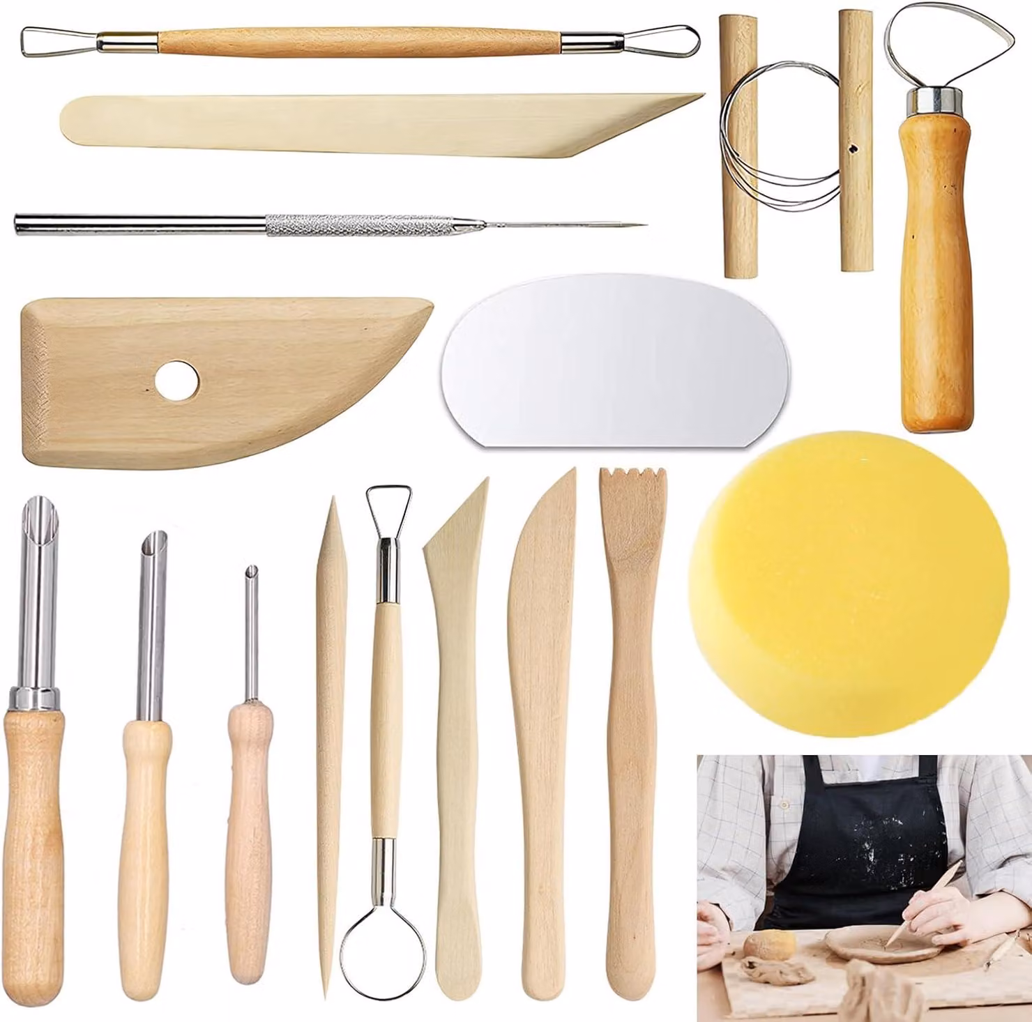 Set di strumenti per modellazione, composto da 16 pezzi, con spatole per Vetroceramica e coltelli per intaglio del legno, ideale per la lavorazione di Vetroceramica e argilla