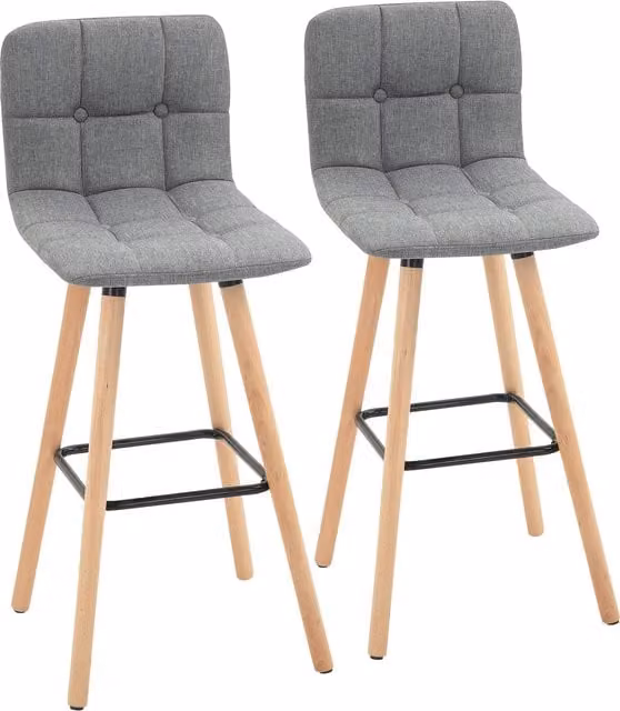 Set di 2 sgabelli da bar HOMCOM con schienale e poggiapiedi, seduta imbottita in tessuto e gambe in legno, Grigio, L 41.5 x P 47 x H 97.5 cm
