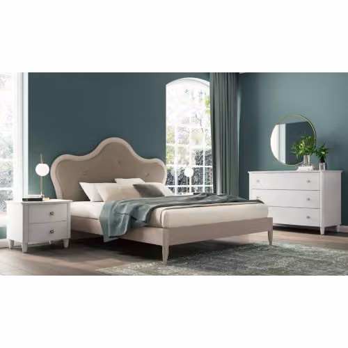 Letto matrimoniale in nobilitato con testata imbottita Iris