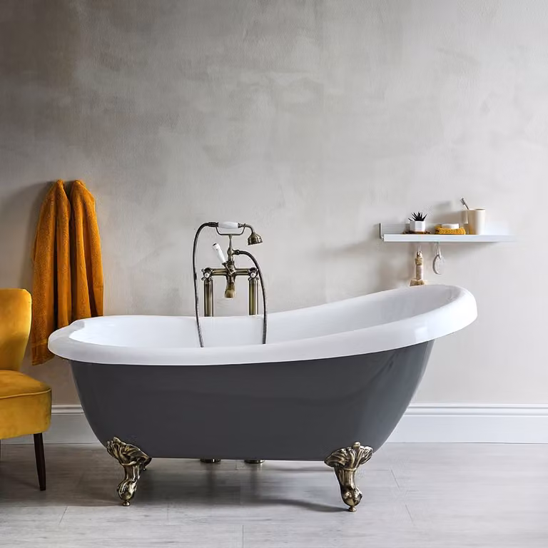 Vasca da Bagno Freestanding Grigio con Schienale Alto e Piedini in Oro Spazzolato 1710 x 740mm - Elton