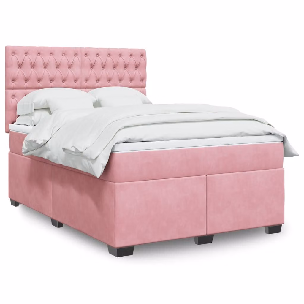 vidaXL Giroletto a Molle con Materasso in Velluto Rosa e Bianco, L/P/H: 140 x 200 cm