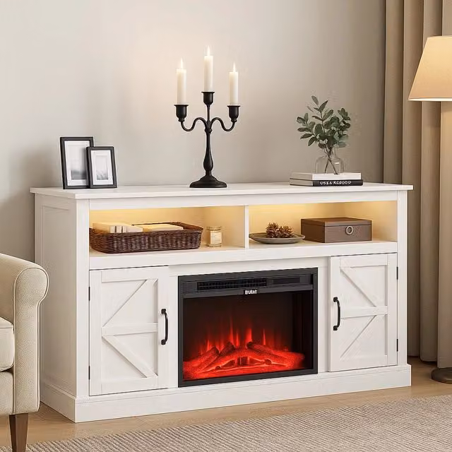 Mobile Bianco con Camino Elettrico 3D Luci RGB e Telecomando 900/1800W Moderno