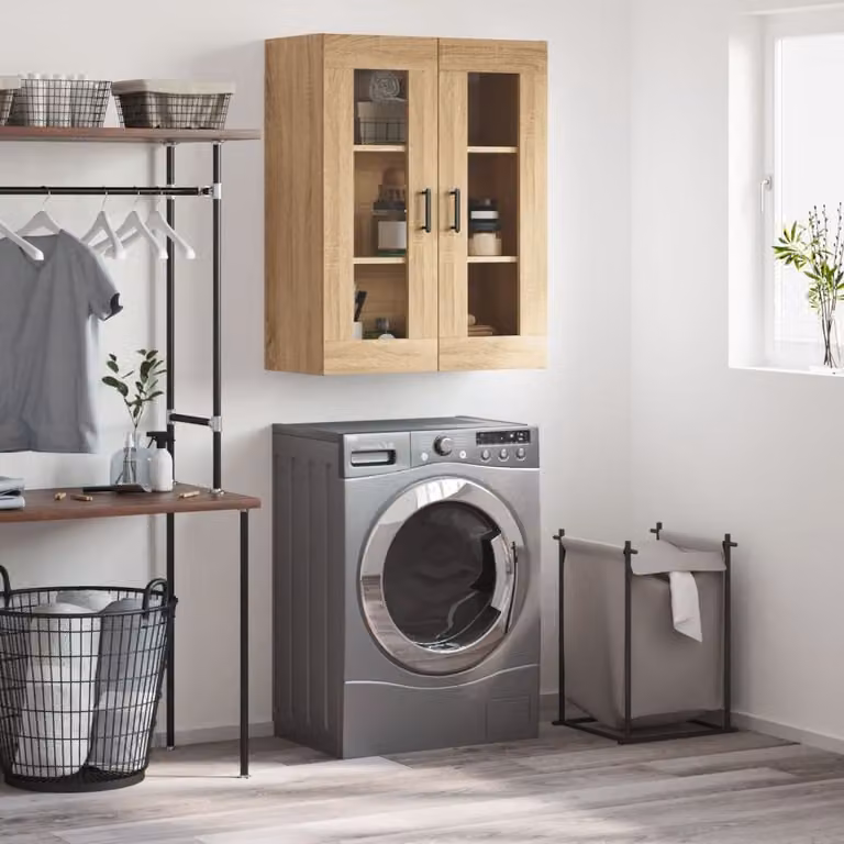 Mobile a parete vidaXL in rovere con ante in vetro, L: 69,5 cm, P: 34 cm, H: 90 cm