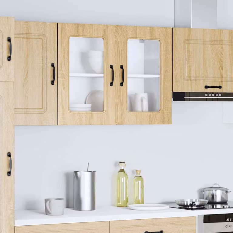Pensile da cucina moderno vidaXL Kalmar con ante in vetro, colore marrone, L: 80 cm, H: 60 cm, P: 31 cm