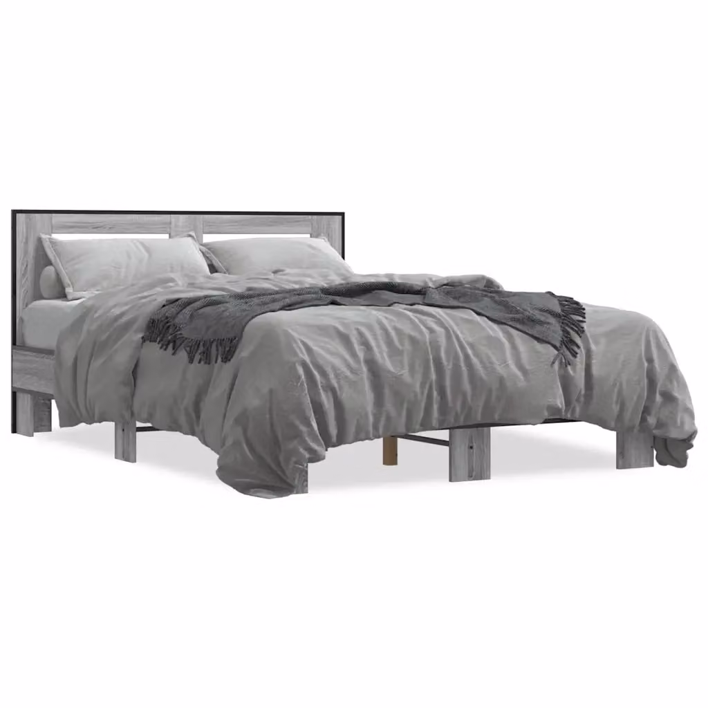 Letto Giroletto Sonoma Grigio vidaXL L/P: 140 x 200 cm in Legno e Metallo – 2