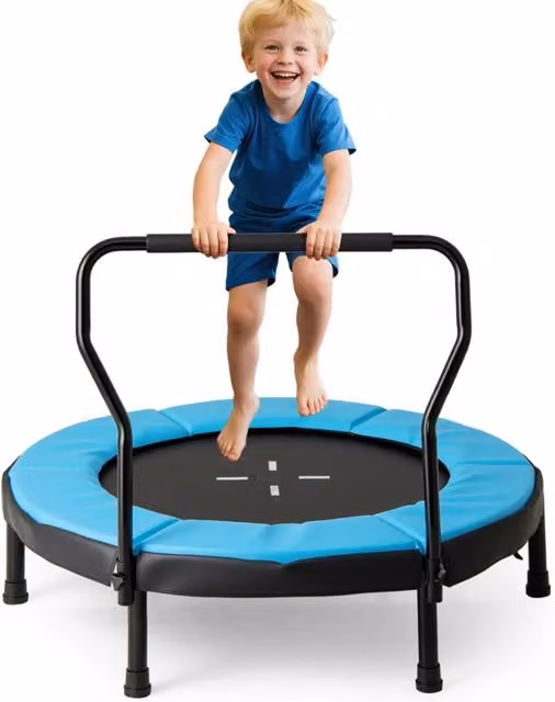 Mini trampolino per bambini con cuscino di sicurezza blu per uso interno ed esterno – 1
