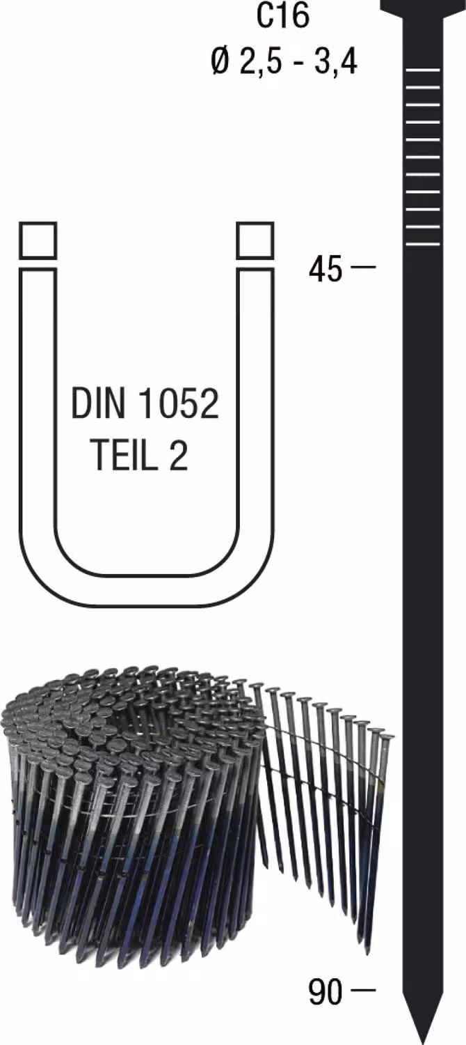 Rotoli di chiodi C16 3,1 x 90 mm HGA galvanizzato Legati a filo 16 gradi
