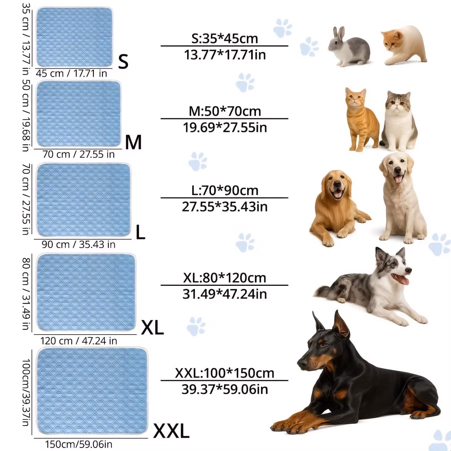 Tappetino refrigerante per cani, design traspirante, materiale lavabile, colore blu, taglia XXL (100cm x 150cm)