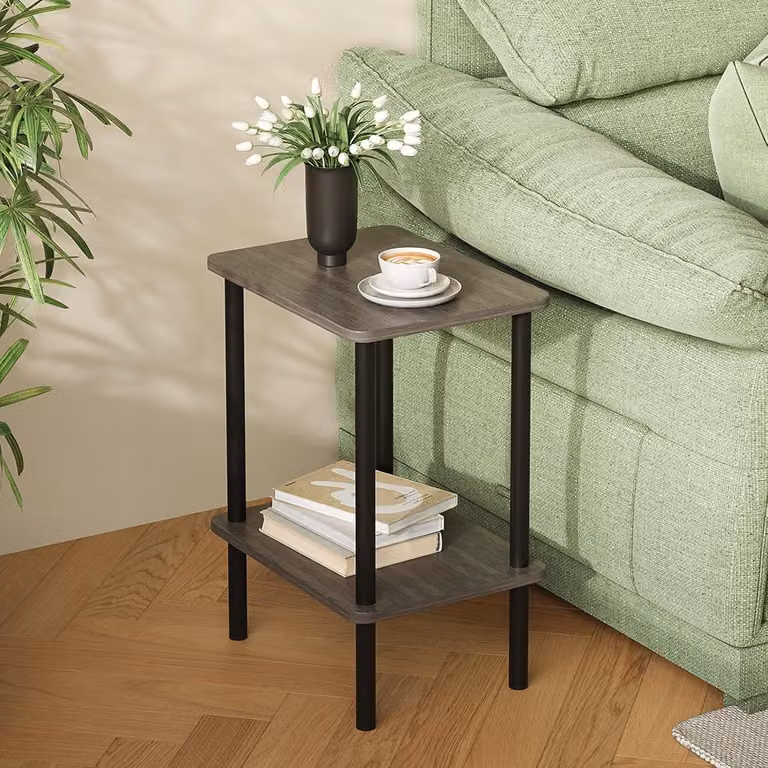 Tavolino in legno 2 animali comodino stretto 40x30x52cm grigio