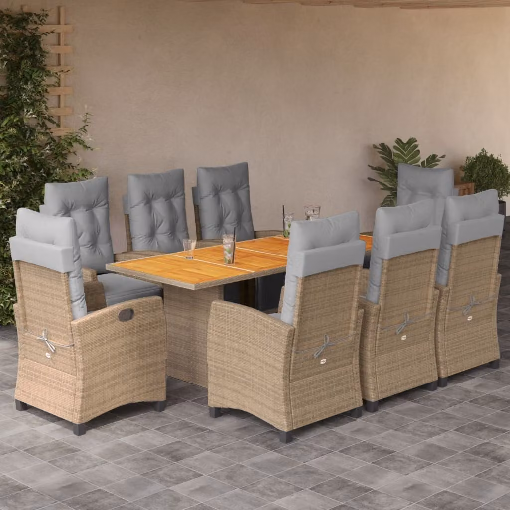 Maison Exclusive - Set da pranzo da giardino 9 pezzi con cuscini, miscela di rattan sintetico beige