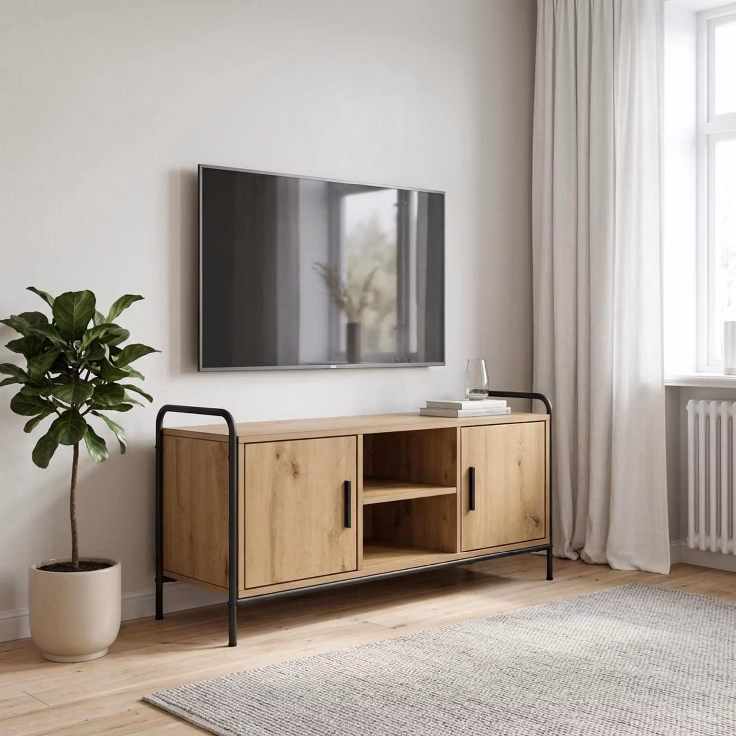 Mobile TV vidaXL moderno in legno e metallo marrone L: 99 cm, P: 33 cm, H: 50 cm