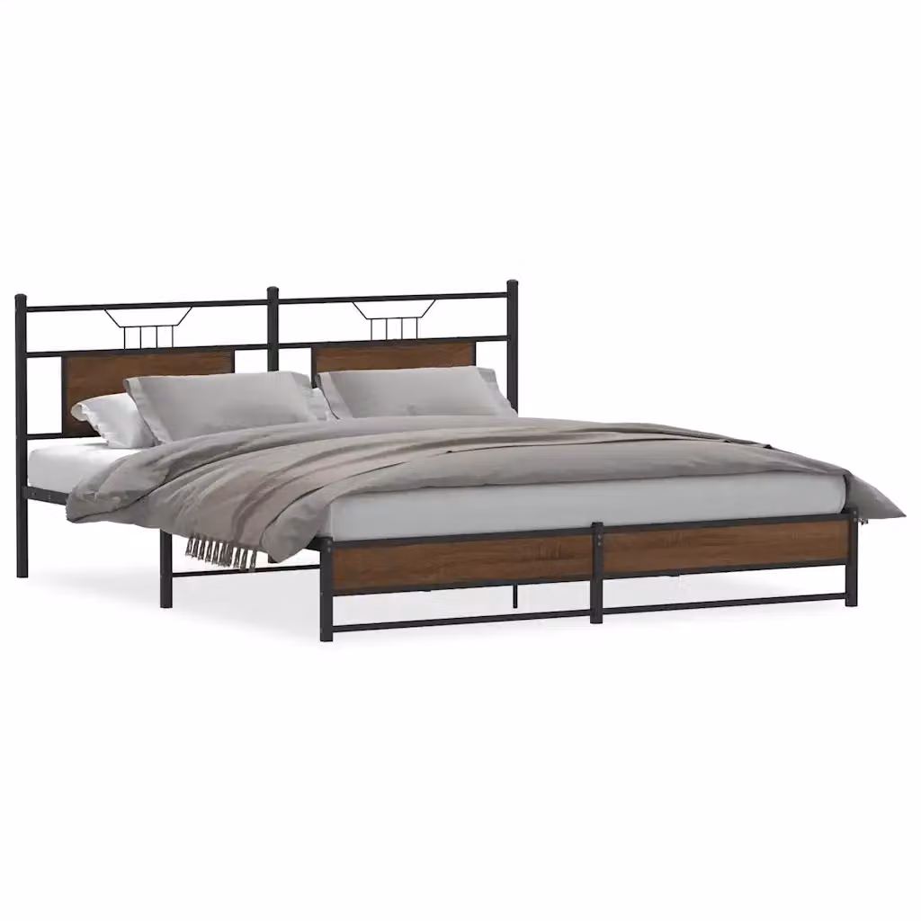 Giroletto vidaXL in metallo e MDF color marrone rovere senza materasso L: 188 cm, P: 219 cm, H: 91,5 cm – 2
