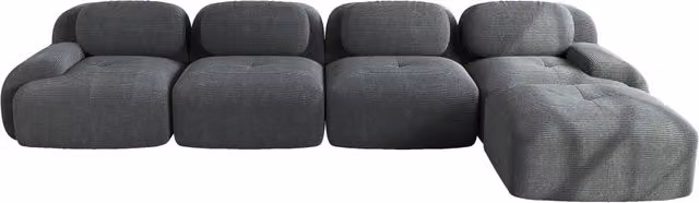 Divano angolare modulare 4 posti grigio in tessuto di velluto a coste con schiuma ad alta elasticità 32D e chaise longue