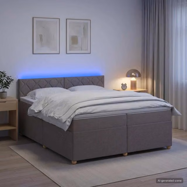 Letto box spring con materasso ibrido vidaXL in tessuto beige e grigio con base contenitore e porta USB L/P/H: 200 x 200 x 76,5 cm – 1