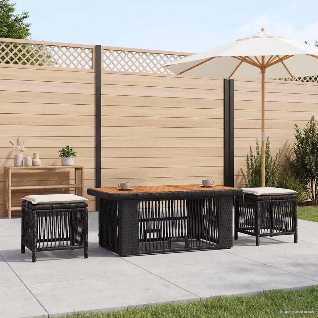 Set da pranzo per giardino e balcone vidaXL in polyrattan da 4 pezzi, colore nero e beige