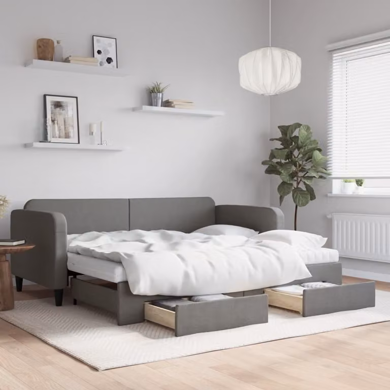 Maison Exclusive - Divano letto estraibile con cassetti, grigio scuro, 90x200 cm, tessuto
