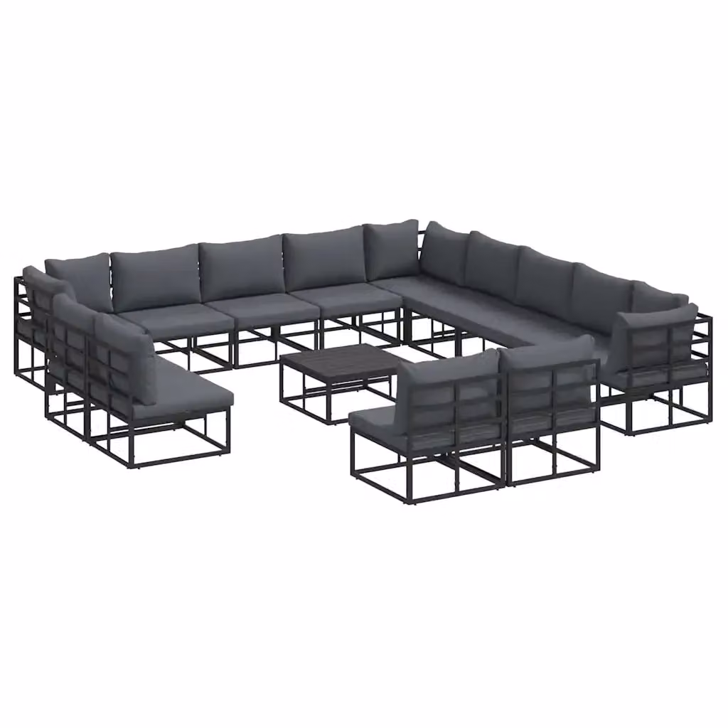 Set Divano da Giardino vidaXL 14 Pezzi a Forma di L in Alluminio Antracite con Cuscini e Tavolino da Caffè – 2