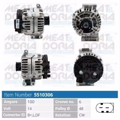 MEAT & DORIA 5510306 Alternatore LiMa 100 A 14 V per MINI berlina (R50, R53) e cabrio (R52)