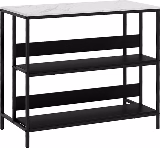 Isola da cucina moderna HOMCOM con mensole e piano in finto marmo, struttura in metallo, Nero e Bianco, L 100 cm x P 50 cm x H 90 cm