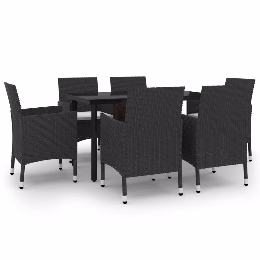 Set da Pranzo da Giardino 7 pz con Cuscini Polyrattan e Vetro