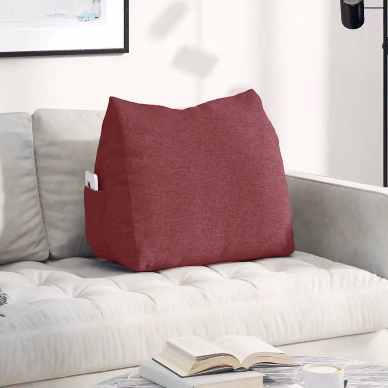 Cuscino a cuneo per schiena vidaXL, colore rosso, con rivestimento in poliestere rimovibile, L 60 x P 20 x H 50 cm