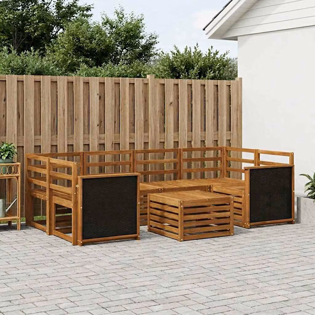 vidaXL Set di divani da esterno 7 pz in legno di acacia massello marrone con cuscini inclusi