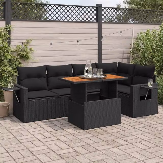 Set Divano da Giardino 6 pz con Cuscini Nero in Polyrattan 3327149