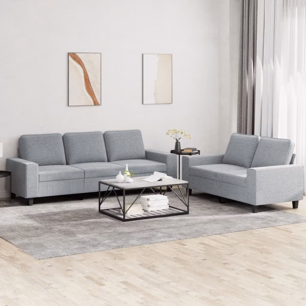 Set di divani vidaXL composto da un divano a 2 posti e uno a 3 posti in tessuto grigio con design moderno per il tuo soggiorno – 1