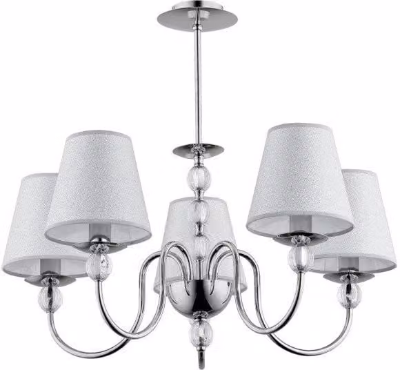 Lampadario sospeso Alfa Emmanuelle in metallo cromo con 5 lampadine E14, diametro: 57 cm