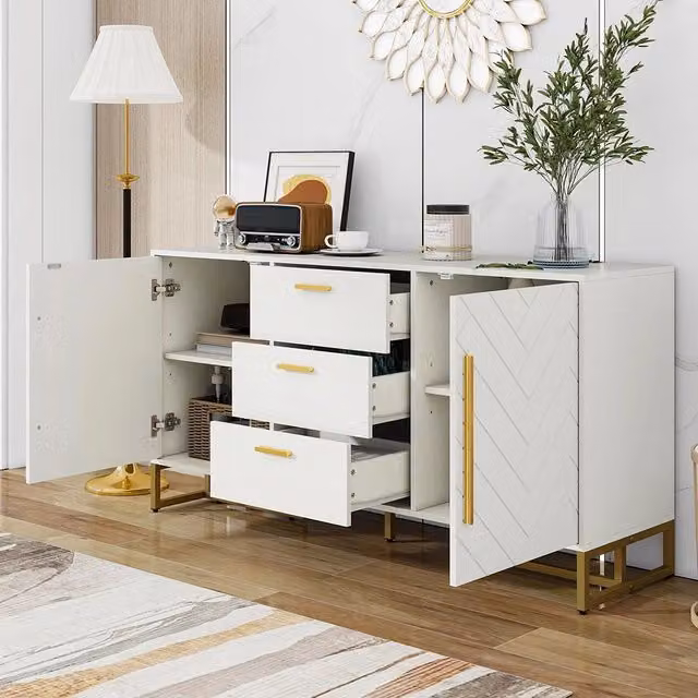 Buffet bianco elegante - Xylo - Motivo a chevron, 2 porte 3 cassetti