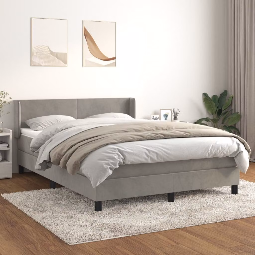 The Living Store Letto a molle con materasso grigio chiaro 140x200 cm in velluto