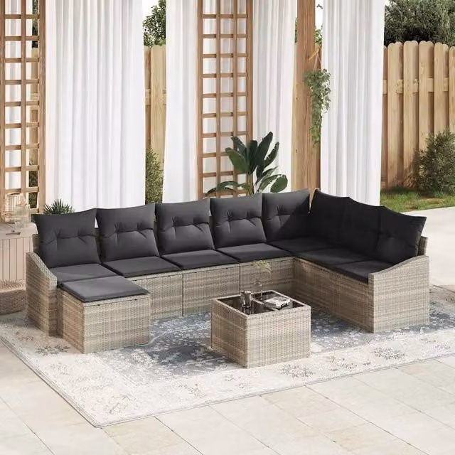 Set di divani 9 pz Grigio chiaro polyrattan 3346852