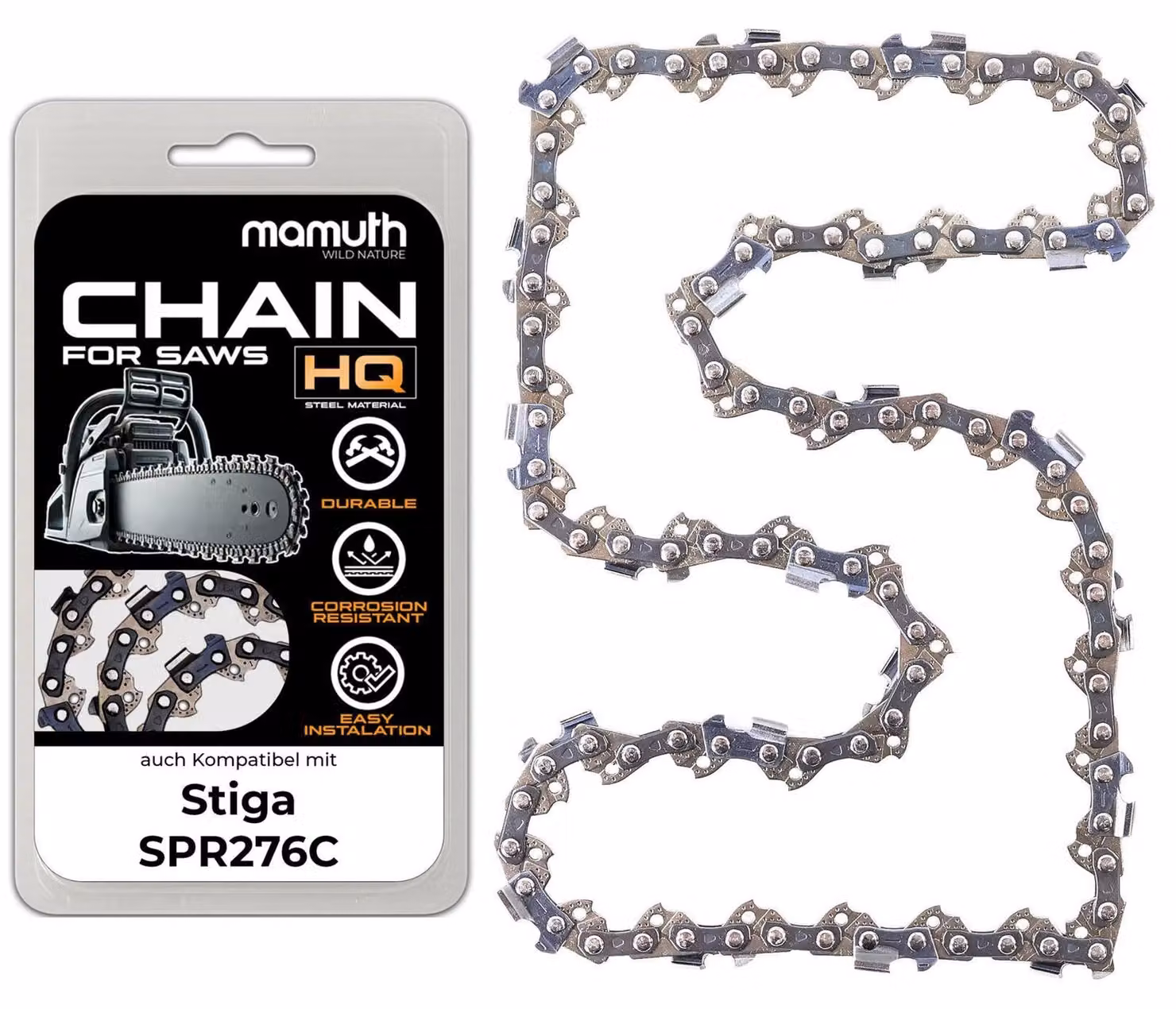 Catena per motosega, 25 cm, 1,3 mm, passo 1/4", 60 maglie, compatibile con Stiga SPR276C