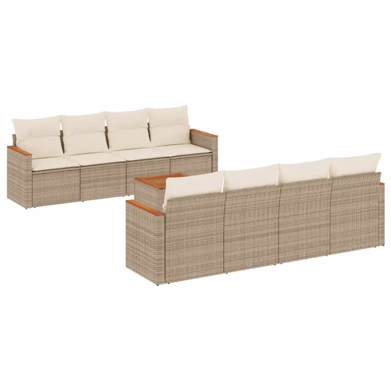 Set Divano da Giardino 9 pz con Cuscini Beige in Polyrattan
