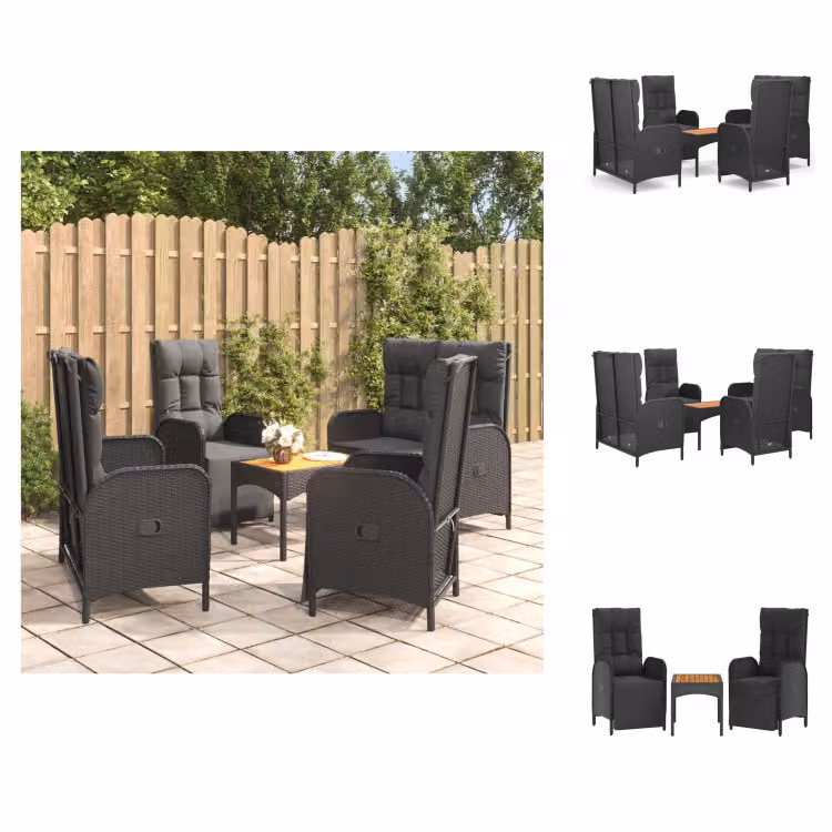 vidaXL Set da pranzo da giardino 5 pezzi con cuscini in poly rattan nero - Set di mobili da giardino