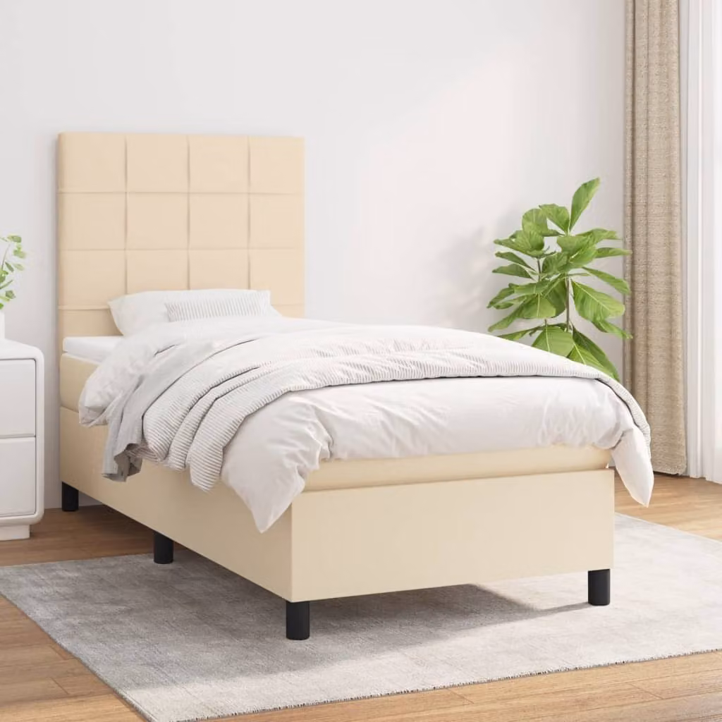 vidaXL Letto a molle con materasso crema 90x200 cm in tessuto - Letto a molle - Boxspringbetten - Bett - Schlafzimmermöbel