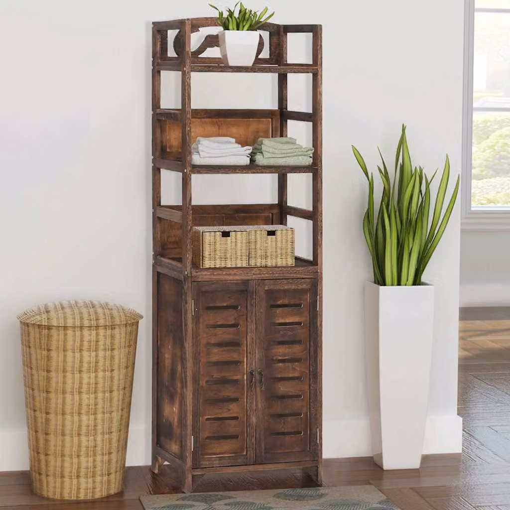 Vetrina vidaXL in legno massello di Paulonia marrone scuro con ante in vetro L/P/H: 46 x 24 x 140 cm