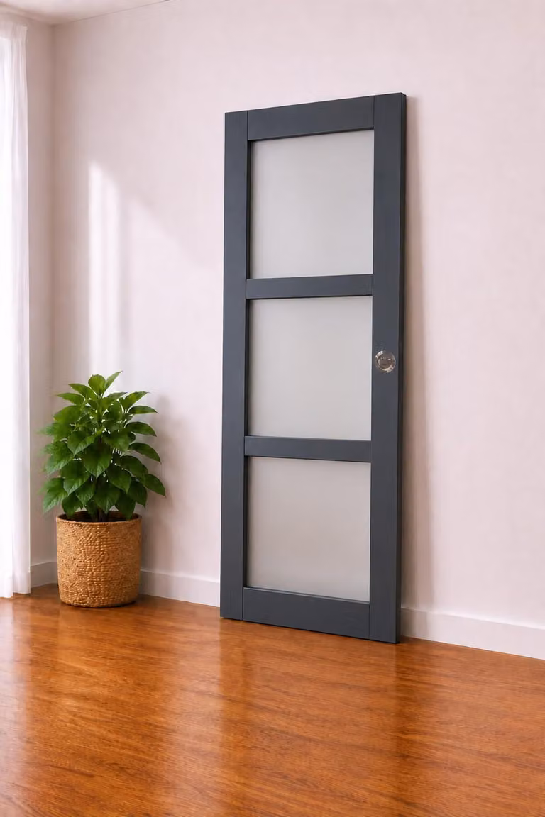 Porta scorrevole Blakeria grigia antracite con vetro H204 x L93 cm, serratura di blocco Gd Menuserie