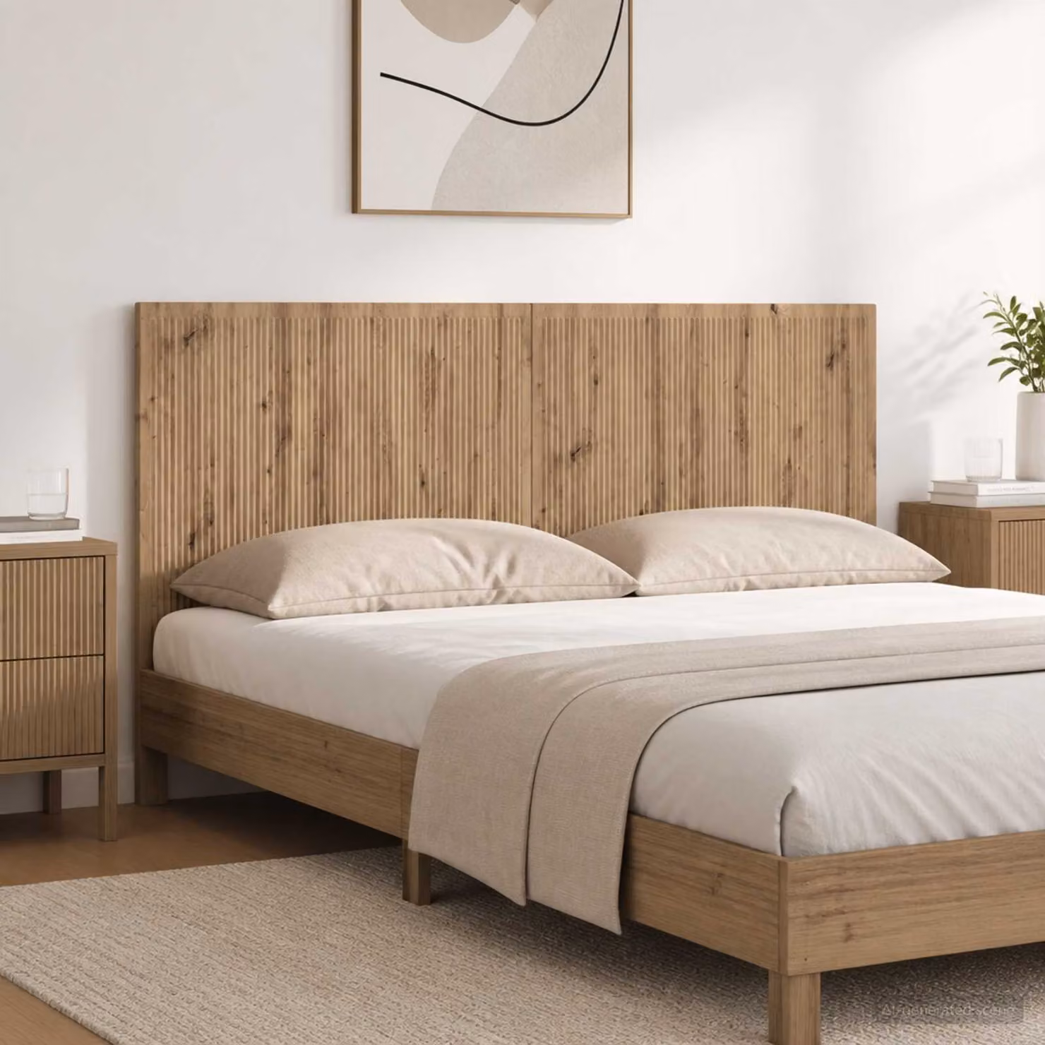 Testiera da muro vidaXL EDE in legno ingegnerizzato Rovere, con ripiano integrato e vani laterali, marrone opaco, L: 200 cm, H: 50 cm, P: 16,84 cm