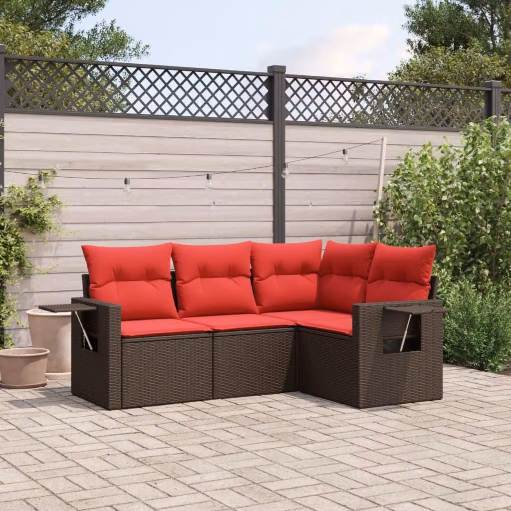 Maison Exclusive - Set divano da giardino a 4 pezzi con cuscini, marrone, polyrattan