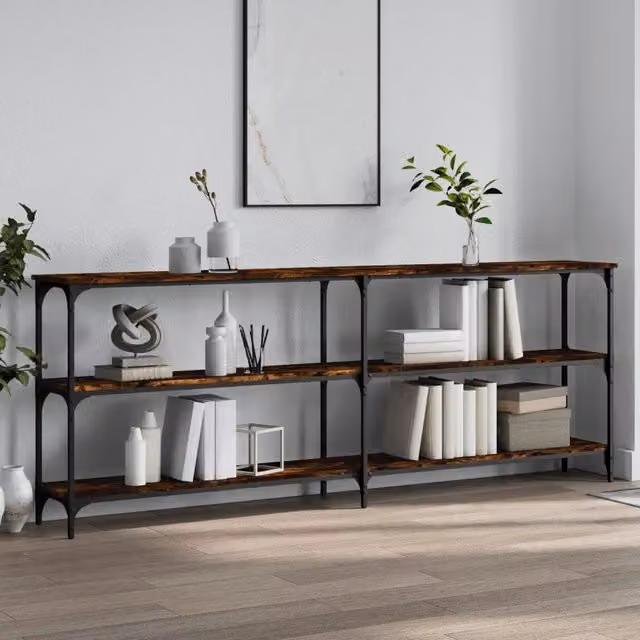 Tavolo Consolle vidaXL in Legno Rovere e Metallo, Colore Marrone, L/P/H: 200 x 29 x 75 cm