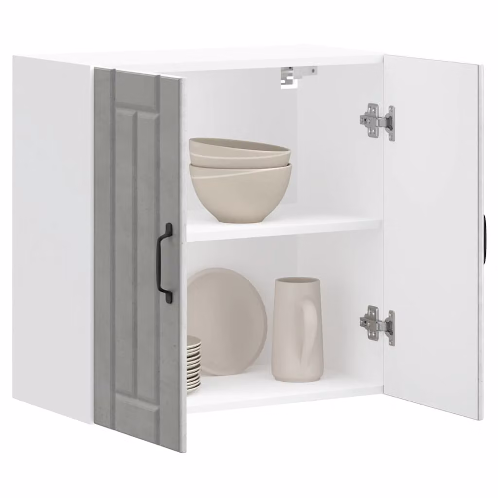 Pensile da cucina moderno vidaXL Lucca in legno e vetro con ante in vetro, Grigio, L: 60 cm, H: 31 cm, P: 25 cm
